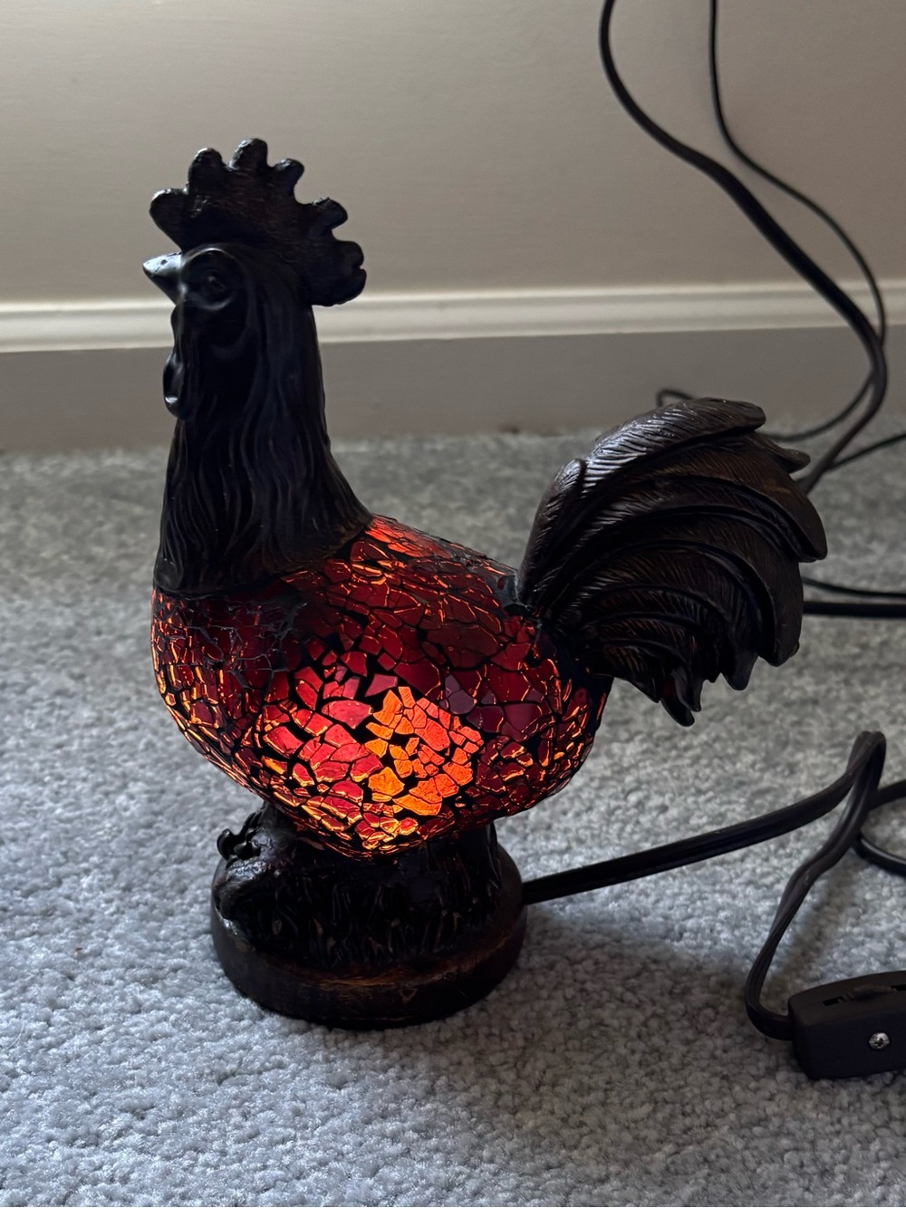 Vintage Mosiac Glass Brown Chicken Rooster Night Light Table Desk Accent Light